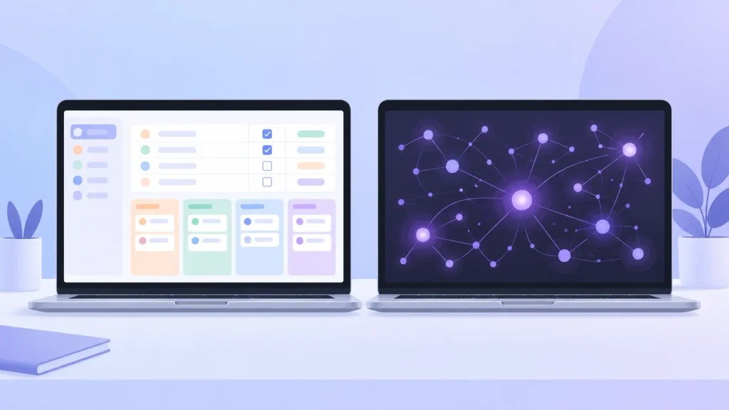 Notion and Obsidian workspaces compared side by side